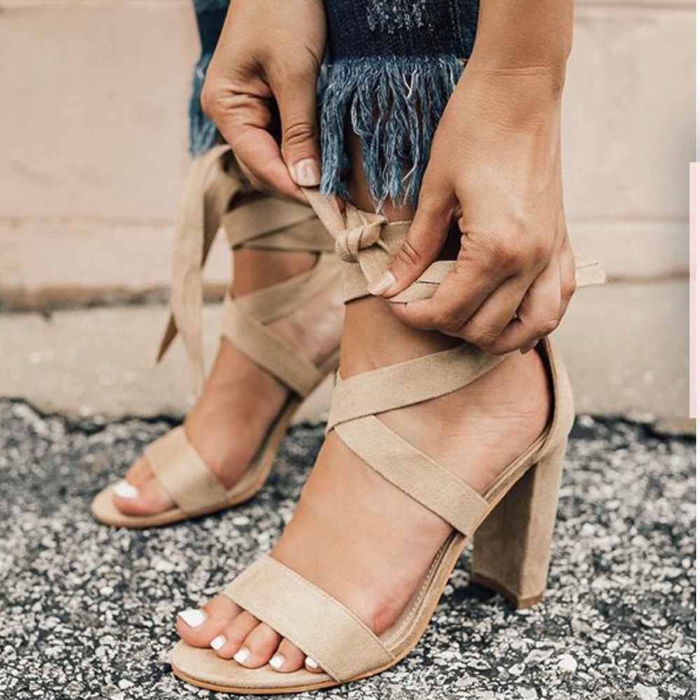 Faux Suede Lace Up Block Heel
